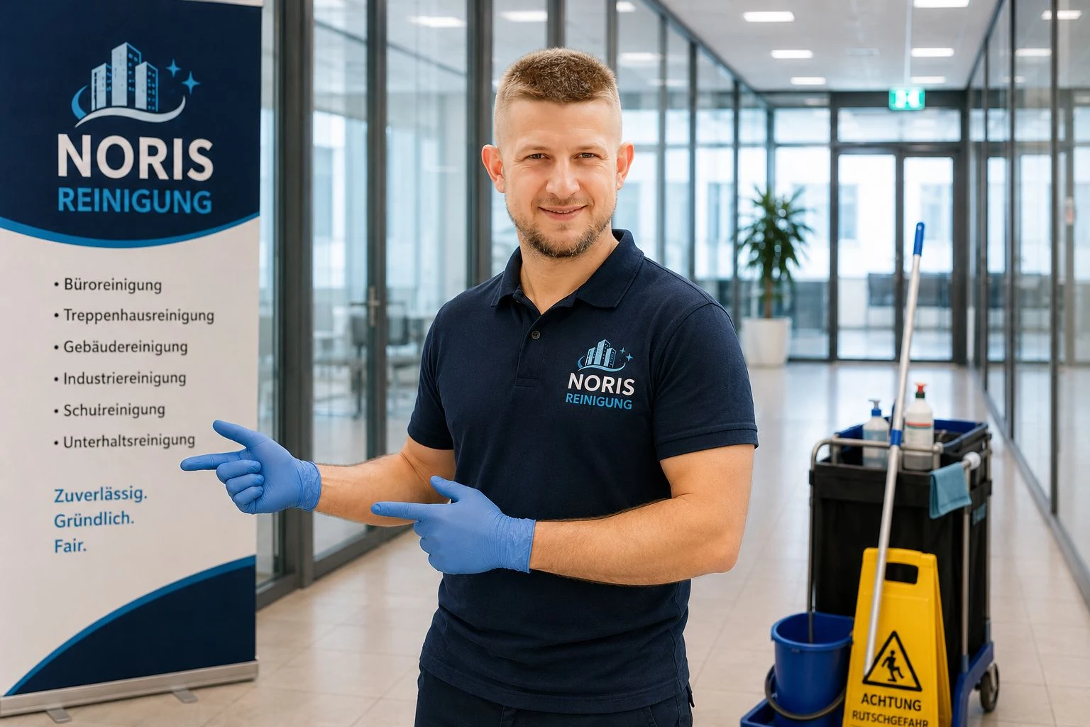 Vasyl Bazhaniuk von Noris Reinigung in einem modernen Büro